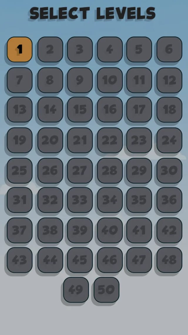 Firefighting level select screen showing a grid of fifty numbered tiles with only level 1 unlocked