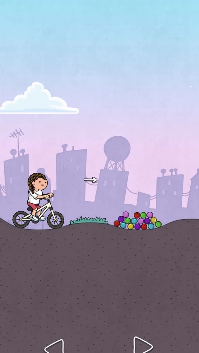 Wheel Master Bike rider collecting colored balls on a rolling city track
